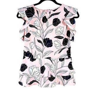 Banana Republic ruffle sleeve floral blouse, Size 2, pink, Feminine Office